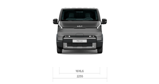 Frontansicht des Kia PV5 Crew Van mit Außenabmessungen